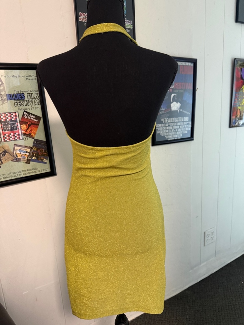 Divided Gold Halter Ruched Mini Dress - Picture 2 of 3